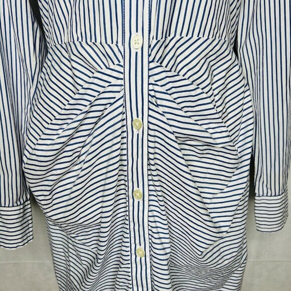 Gap Button-Down Shirt Dress Long-Sleeve Striped Gathered Waist Cotton Sz M - Picture 4 of 10